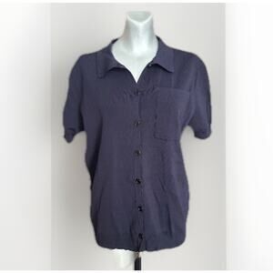 LEGOE Heritage Top Womens Small Blue Collared Maternity Modern Minimal FLAW